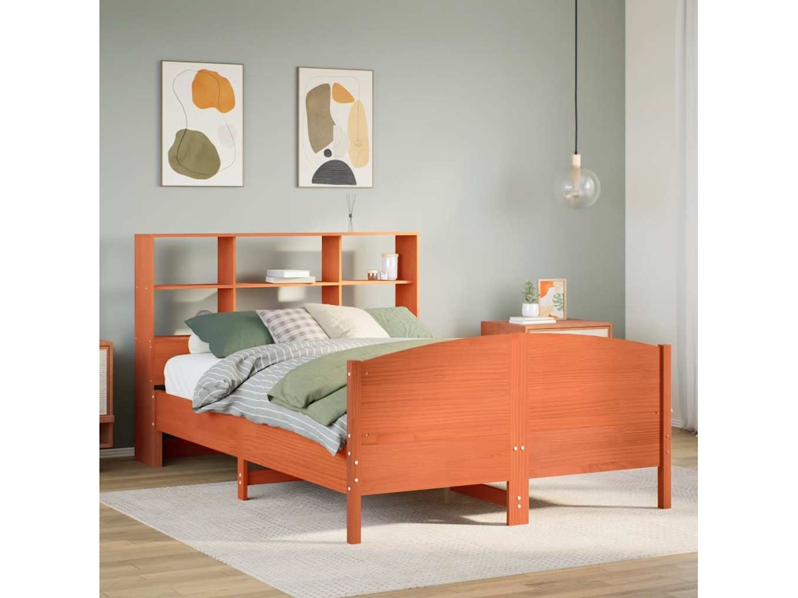 Vidaxl Cama Com Estante Sem Colchão 140x200 Cm Pinho Maciço