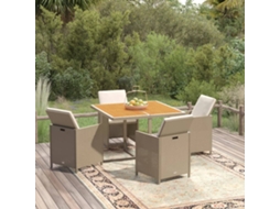Vidaxl 5 Pcs Conjunto Jantar P/ Jardim C/ Almofadões Vime Pe Bege