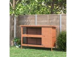 Gaiola Para Coelhos De 2 Andares À Prova De Inverno - 136,4 X 50 X 93 Cm Em Laranja, Madeira Com Telhado De Asfalto E Portas