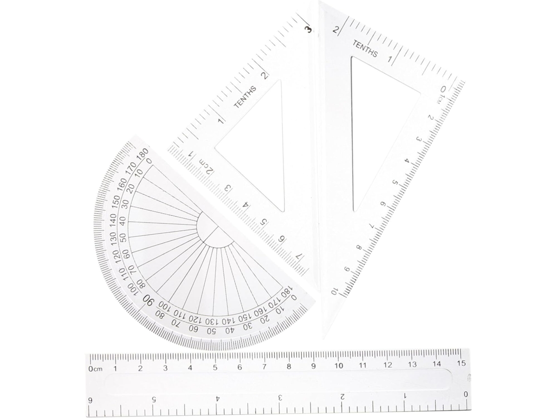 Conjunto de 4 réguas de plástico transparente Tehaux para materiais escolares e ferramentas de design, incluindo régua.