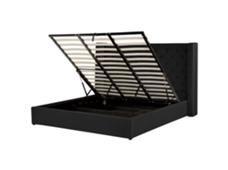 Cama Con Almacenaje Beliani Lubbon De Terciopelo Negro 210x217x142