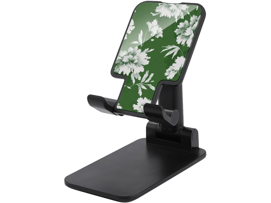Suporte Dobrável E Ajustável Para Celular Com Estampa Floral Verde Branca, Ideal Para Escritório