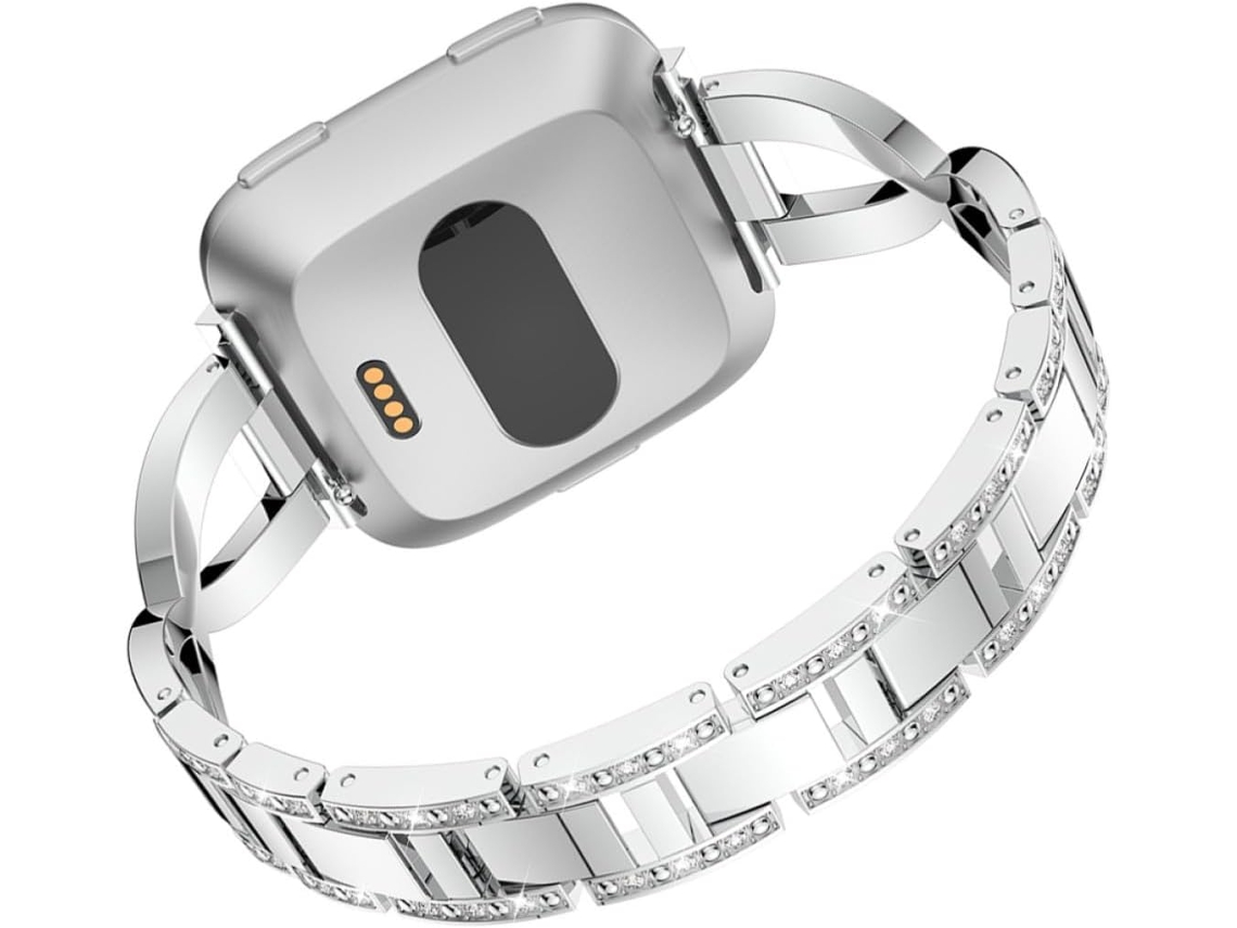 Pulseira De Aço Inoxidável Prateada Com Strass Em Formato X,