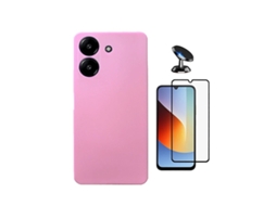 Kit Vidro Temperado Capa Silicone Líquido Suporte Magnético Phonecare Para Xiaomi Redmi A7 4g - Rosa