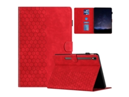Capa de couro com padrão de favo de mel e compartimento para cartão para Samsung Galaxy Tab S10 Fe S9 Fe S9 Vermelho Hengrongshen