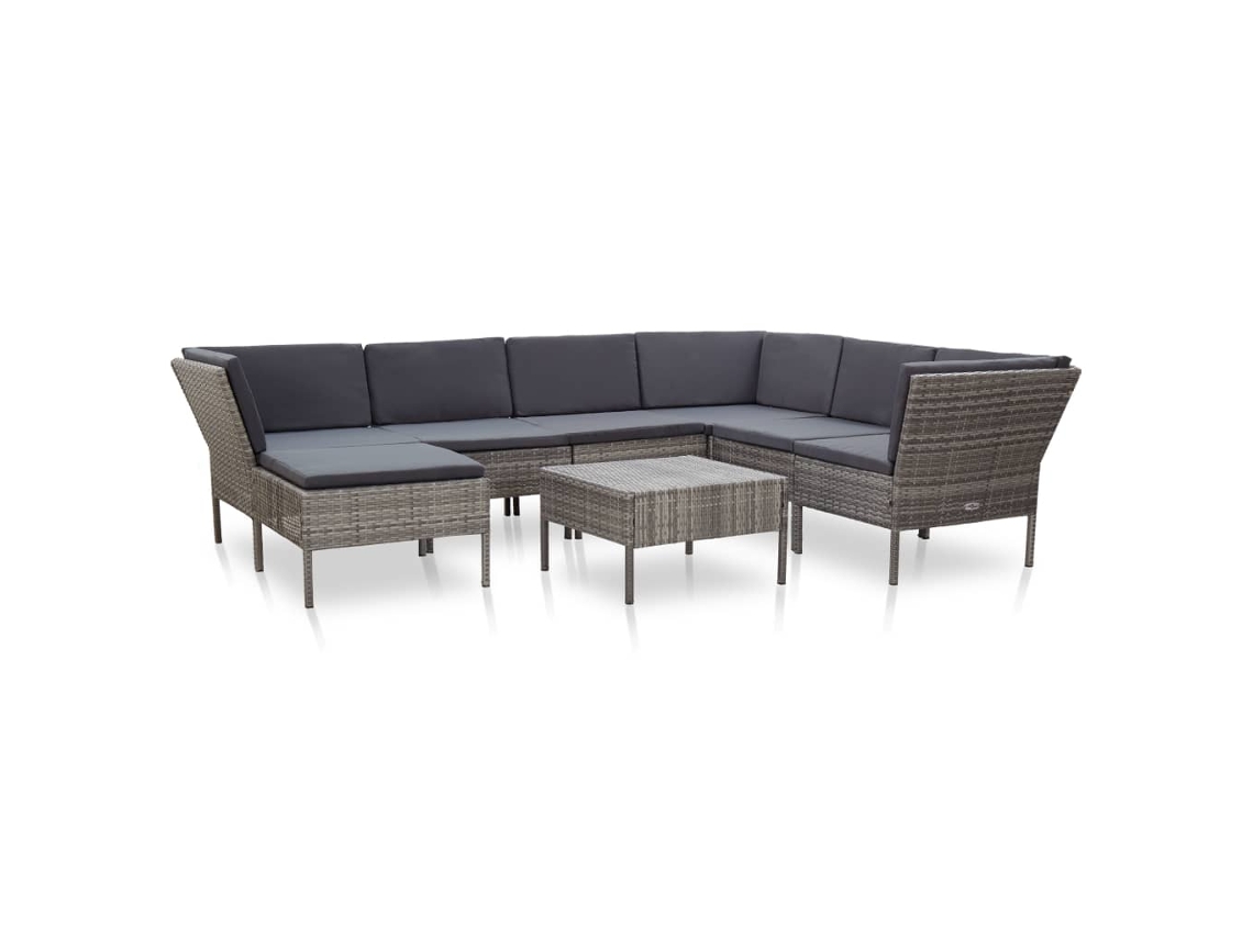 Vidaxl 8 Pcs Conjunto Lounge De Jardim C/ Almofadões Vime Pe Cinzento