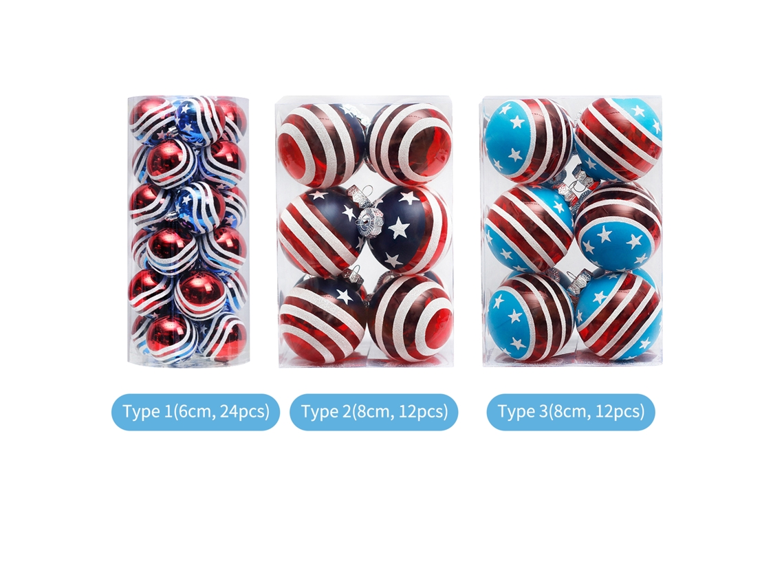 Conjunto de 24 bolas decorativas de 6cm patrióticas dia independência 4 de julho natal