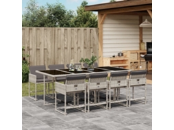 Vidaxl 9 Pcs Conjunto De Jantar P/ Jardim C/ Almofadões Cinzento Claro