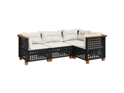 Maison Exclusive - 4 Pcs Conjunto De Sofás Para Jardim C/ Almofadões Vime Pe Preto