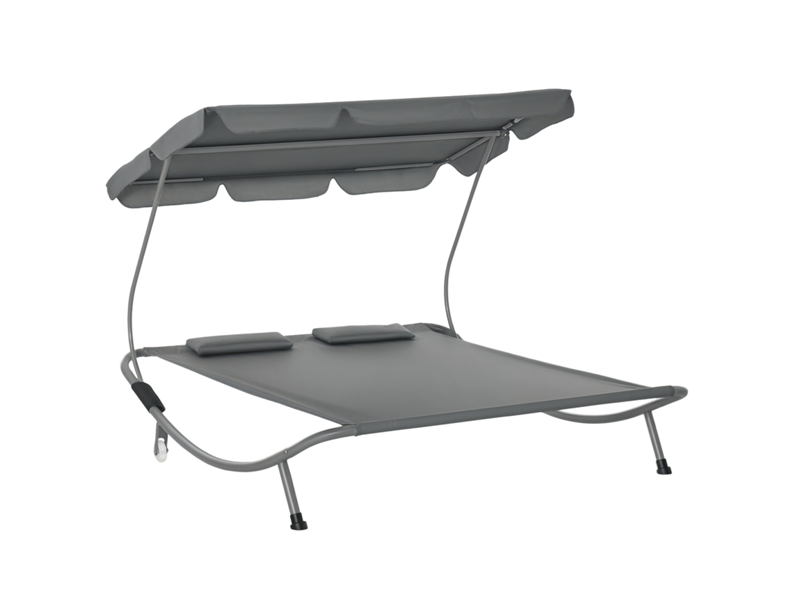 Espreguiçadeira Dupla De 2 Lugares Com Toldo Ajustável Para Uso Externo E Jardim, 200x175x134cm, Cinza