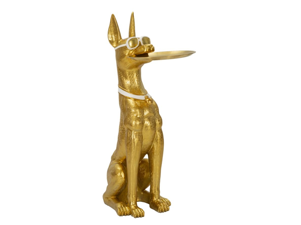 Estátua De Pitbull Musculoso Com Bandeja Dourada - Estilo Glamour Dourado - 30x64x91 Cm - Acessório De Decoração De Luxo