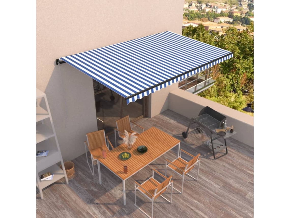 Vidaxl Toldo Retrátil Automático 500x350 Cm Azul E Branco