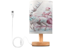 Abajur De Natal Mnsruu Para Quarto, Sala De Estar, Papai Noel Rosa, Rena, Luminária De Cabeceira Com Portas Carregamento
