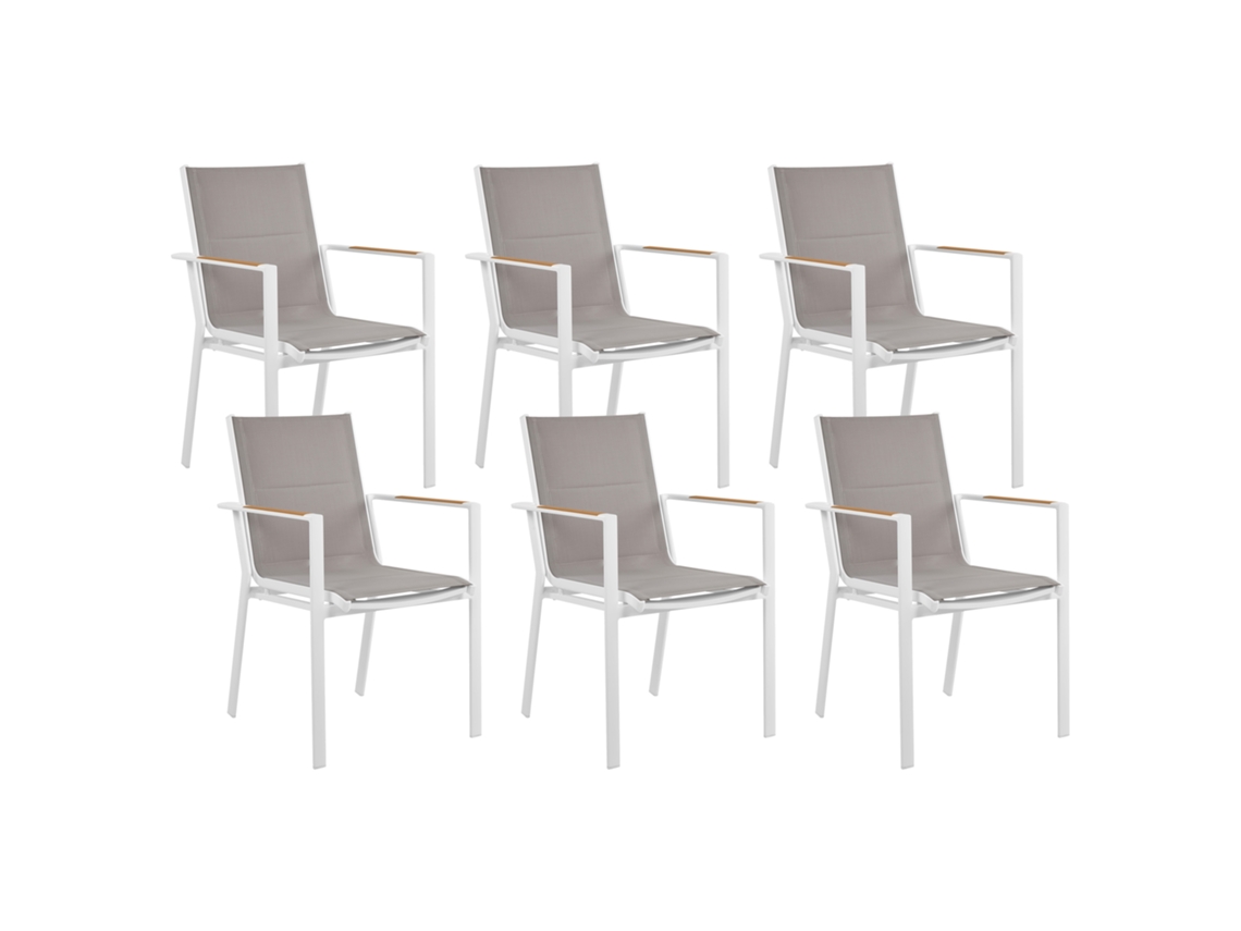 Conjunto De 6 Cadeiras De Jardim Beliani Busseto De Alumínio Cinzento 56x64x90