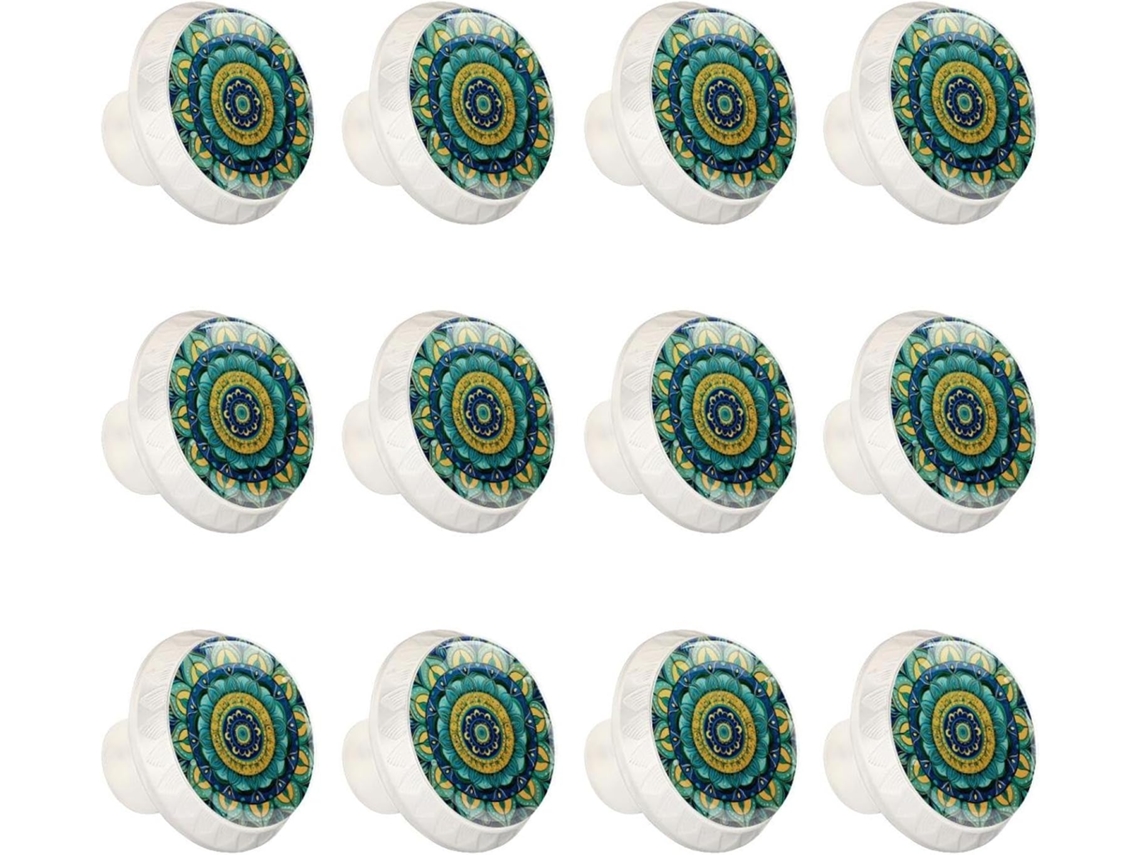 Puxadores Redondos Para Gavetas De Cômoda, Puxadores Para Armários De Cozinha, 12 Peças, Mandala Étnica Floral Abstrata