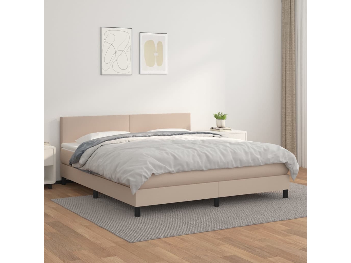 Vidaxl Cama Com Molas/colchão 160x200 Cm Couro Artificial Cappuccino