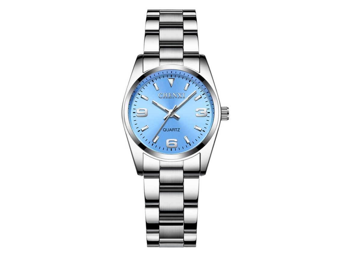 Reloj De Pareja De Acero Inoxidable Con Esfera Redonda Impermeable Luminosa Azul Claro (mujer)