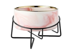 Tigela de Cerâmica Marmorizada para Cães e Gatos com Suporte de Ferro, Comedouro Anti derramamento para Animais de Estimação AQUAFORGE