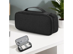 Bolsa Organizadora Longa Preta Para Acessórios Digitais Com Alça, Divisórias Internas E Bolso De Malha, Cabos E Auscultadores Em Viagens