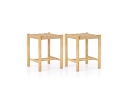 Conjunto Bancos Jantar Estrutura Madeira Borracha, Assento Papel Trançado 36x36x45 Cm NORTHIO