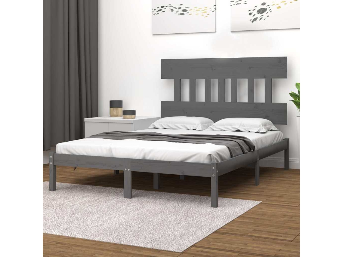 Vidaxl Estrutura De Cama 200x200 Cm Madeira Maciça Cinzento