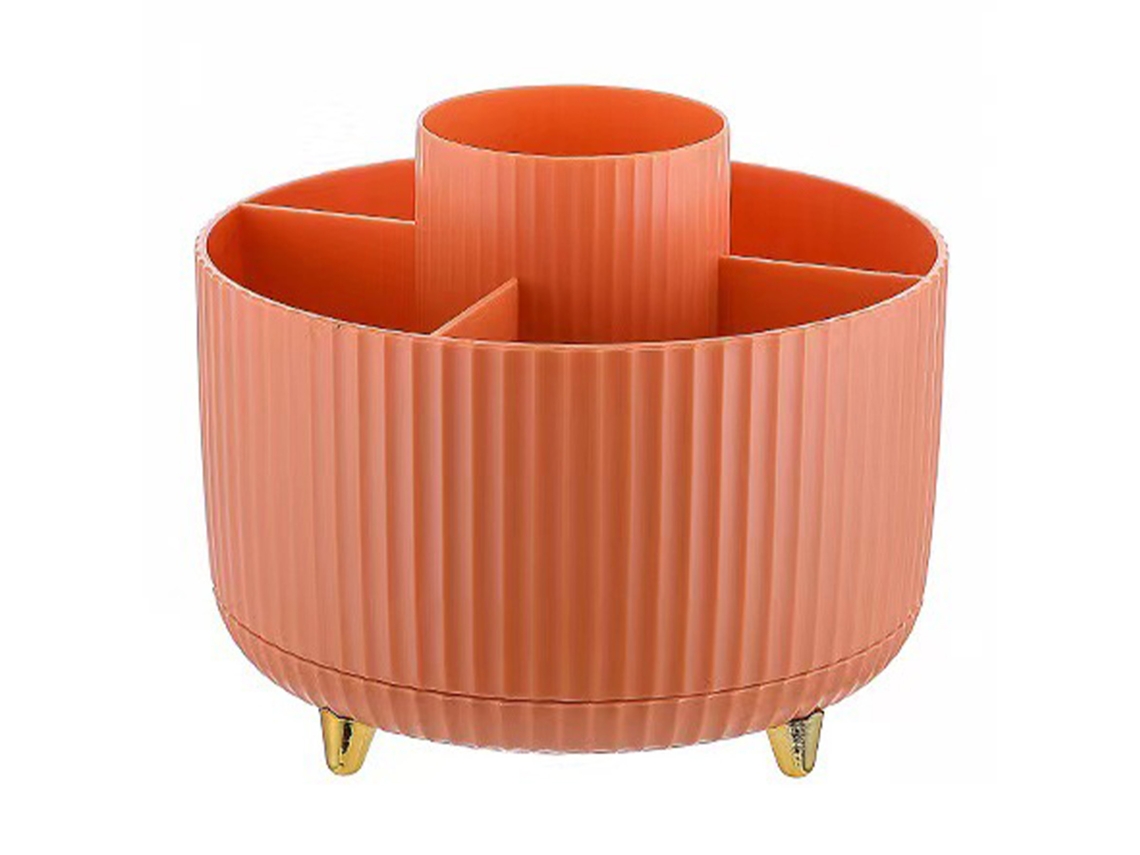 Porta-lápis E Canetas 5 Compartimentos Giratório 360° Para Mesa Armazenamento De Papelaria Laranja