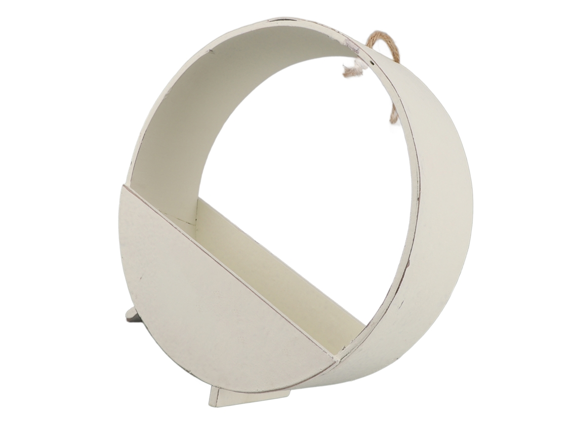 Vaso de Parede Circular Rustico de Madeira para Succulentas Interior Grande Branco | S/MARCA