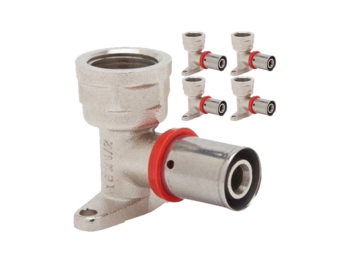 5 x Cotovelo fêmea com suporte de 3/4 para tubo multicamadas de 20 mm, uso com máquina de crimpagem, cinza Suinga