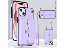 Suporte Casa Pega Para Iphone 15 Plus Pele Sintética Com Porta-cartões Roxo