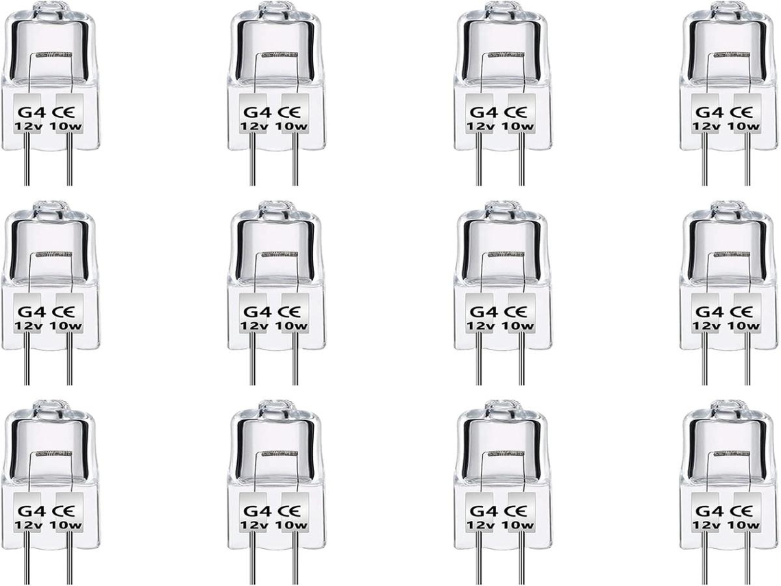 Lurelia Pacote com 10 Lâmpadas Halógenas G4 10w 12v 2700k, Sem Cristalinidade, para Uso Doméstico