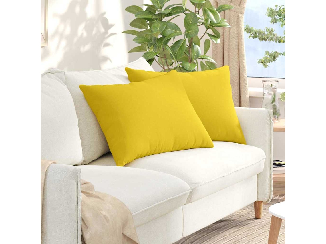 Vidaxl Travesseiros De Sofá 2 Unid. Tecido Amarelo Claro 70 X 50 Cm