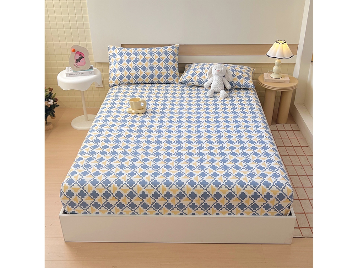 Lençol Elástico, 150*200cm, Tecido De Algodão Cru, Bolso Profundo De 30cm, Estilo Casa De Campo,para Meninas E Mulheres. Azul Hexinyigjly