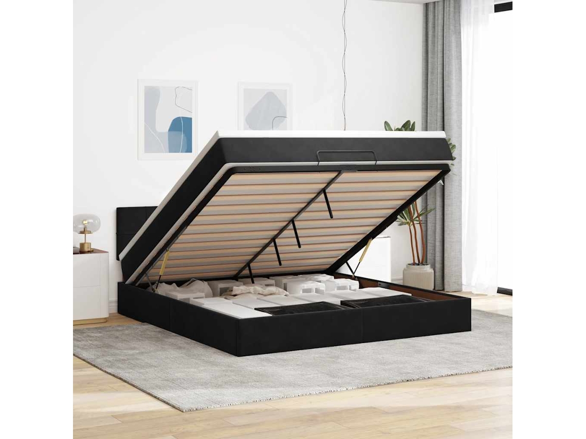 Vidaxl Estrutura De Cama Otomana Com Colchão 180x200 Cm Veludo Preto