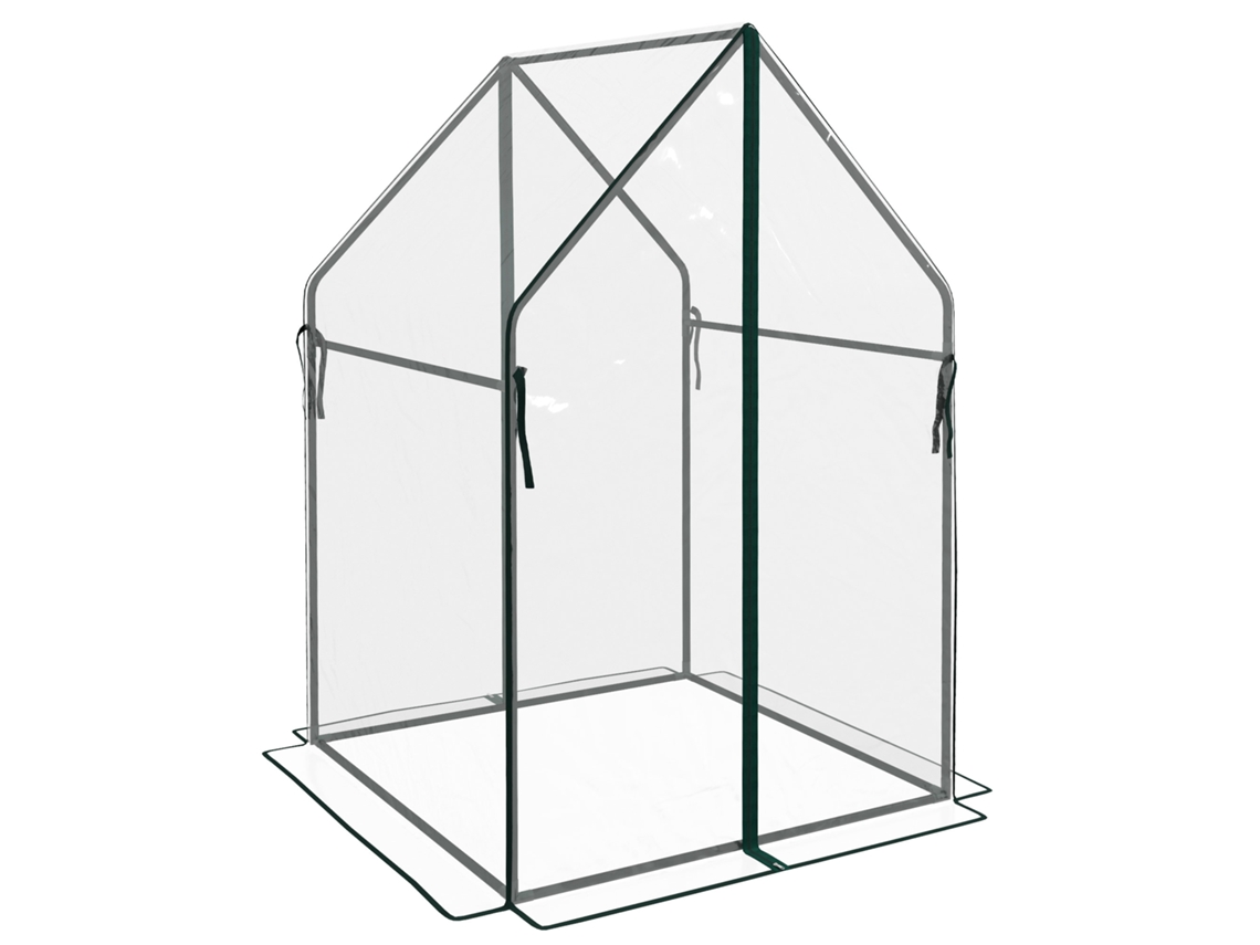 Estufa de jardim transparente com 2 portas, feita para funcionar e com proteção UV, ideal para o cultivo de plantas e flores. Dimensões: 90x90x145 cm.
