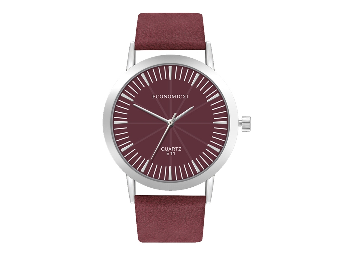 Relógio de pulso de quartzo com pulseira de couro PU para mulheres e homens, estilo casual (roxo)