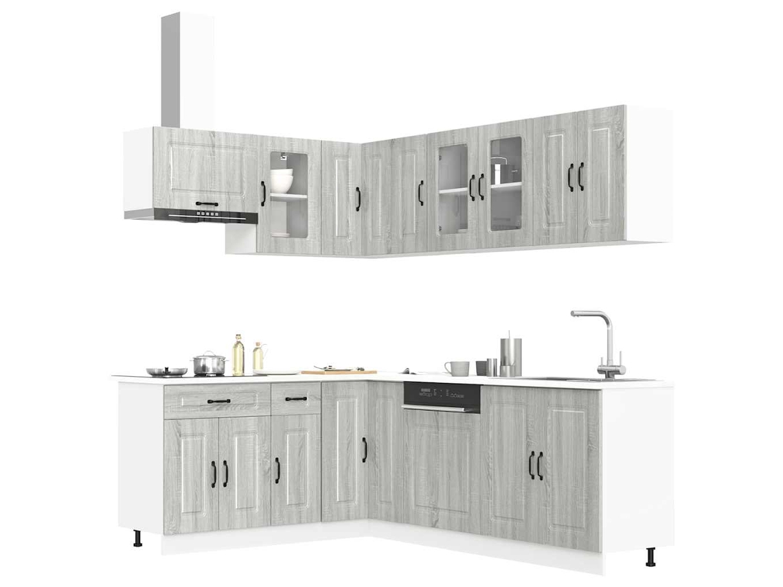 Vidaxl 11 Peças Armário De Cozinha Conjunto Kalmar Cinza Sonoma