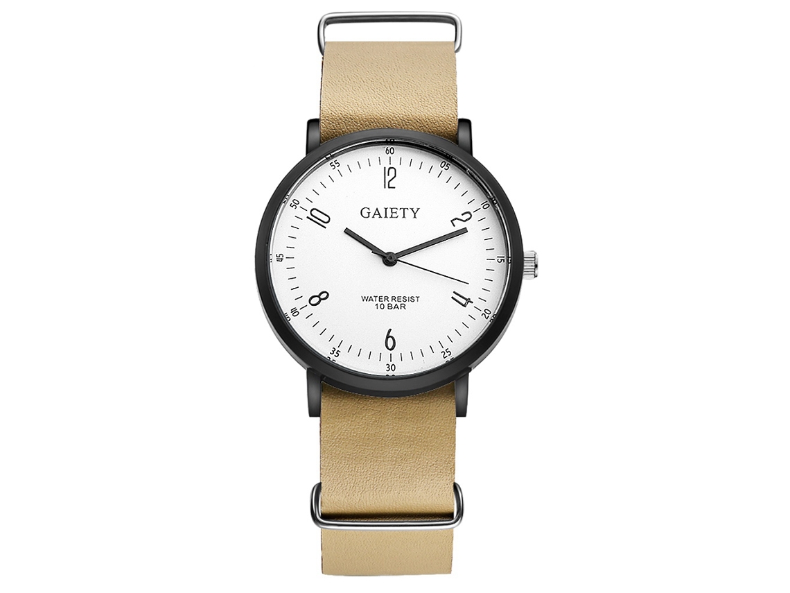 Reloj Quartz Hombre Casual Empresa Dial Redondo Correa Pu Analógico Beige