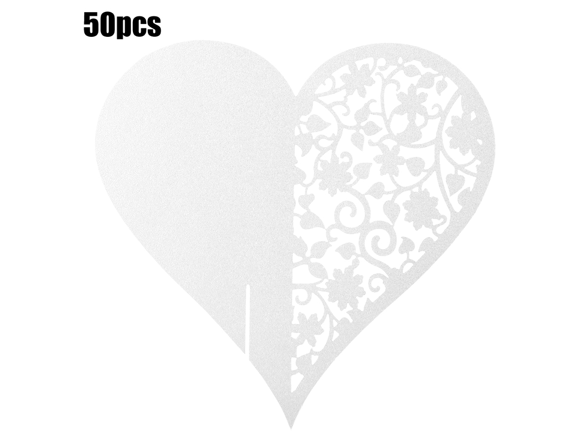 50 Cartões de Nome em Formato de Coração Vazado para Casamento, Decoração de Mesa para Taças de Vinho (Branco)