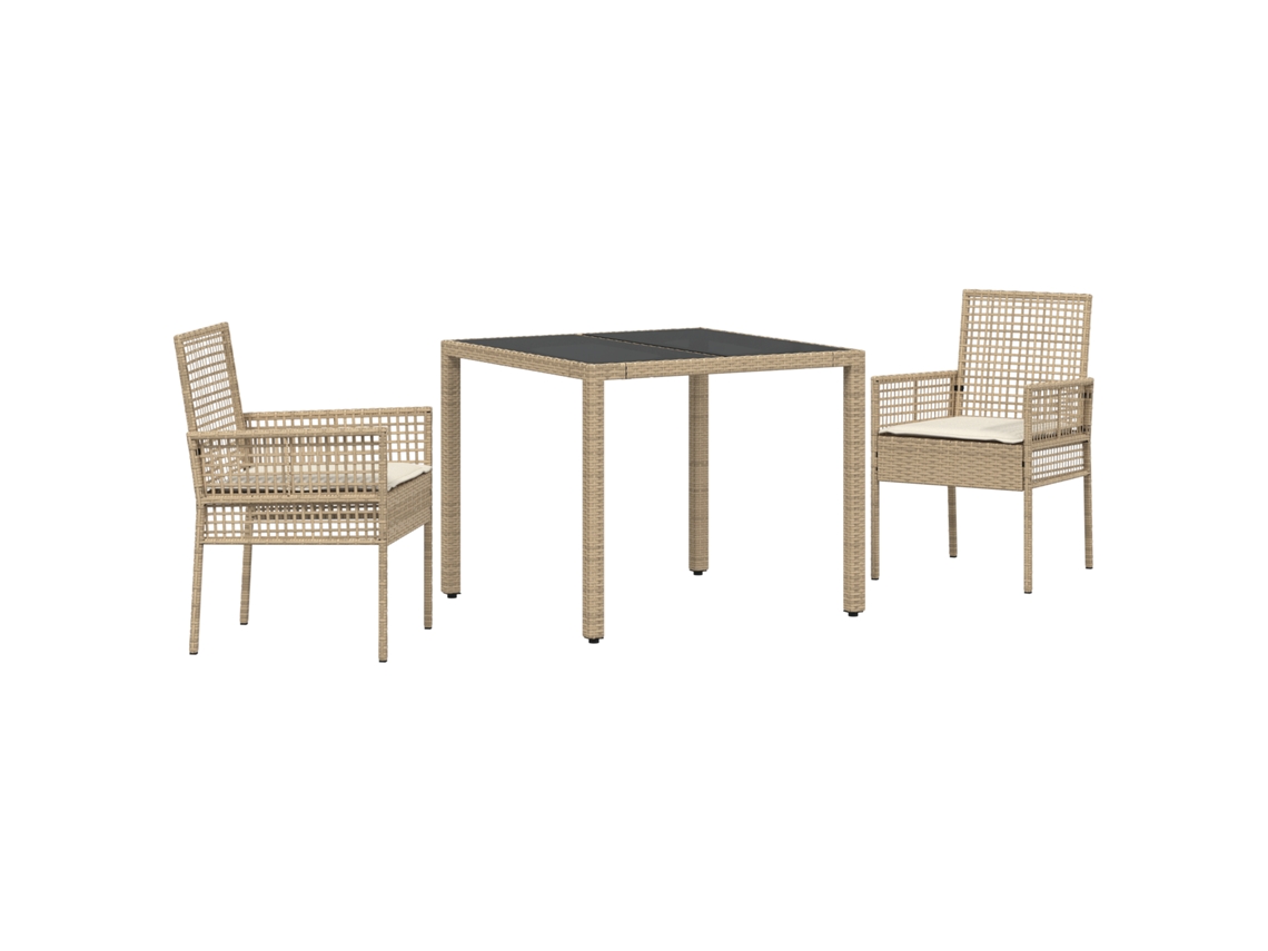 Conjunto 3 Conjunto De Jantar Para Jardim Vidaxl Bege Vime Pe (90 X 90 X 75 Cm)