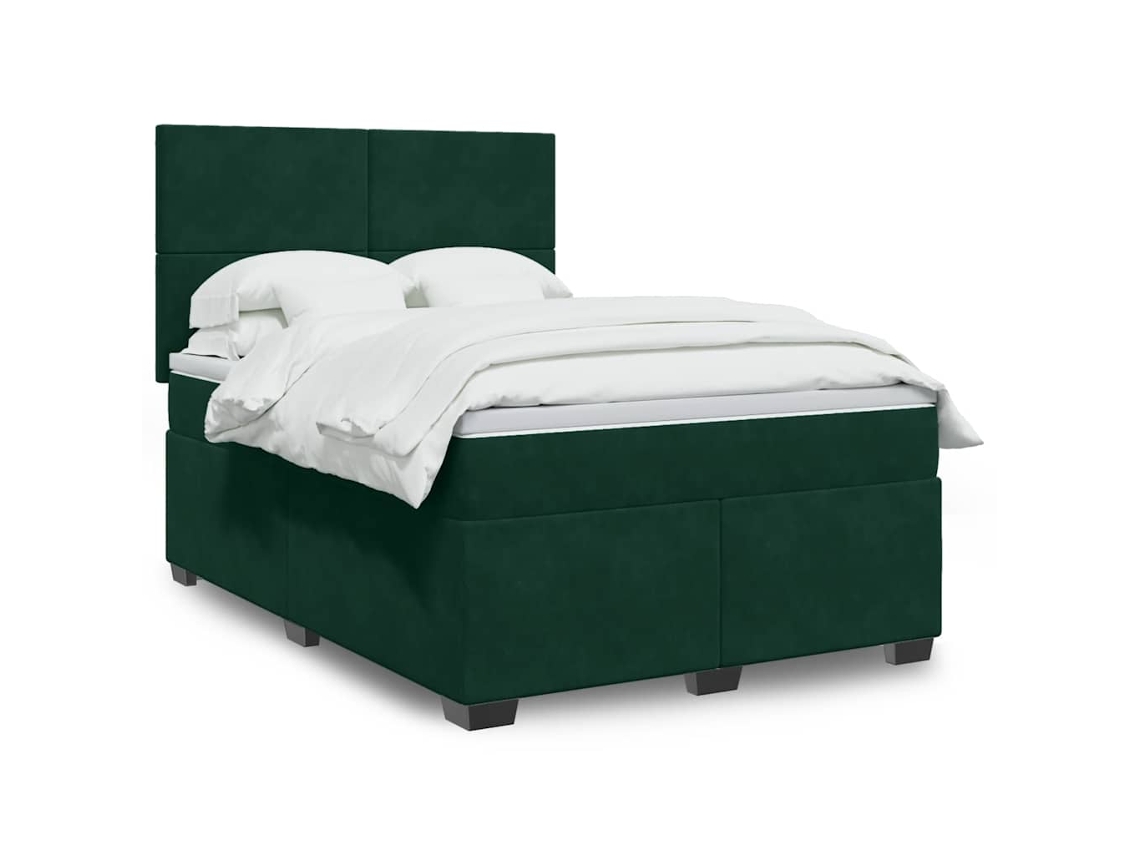 Vidaxl Cama Com Molas/colchão 140x200 Cm Veludo Verde-escuro