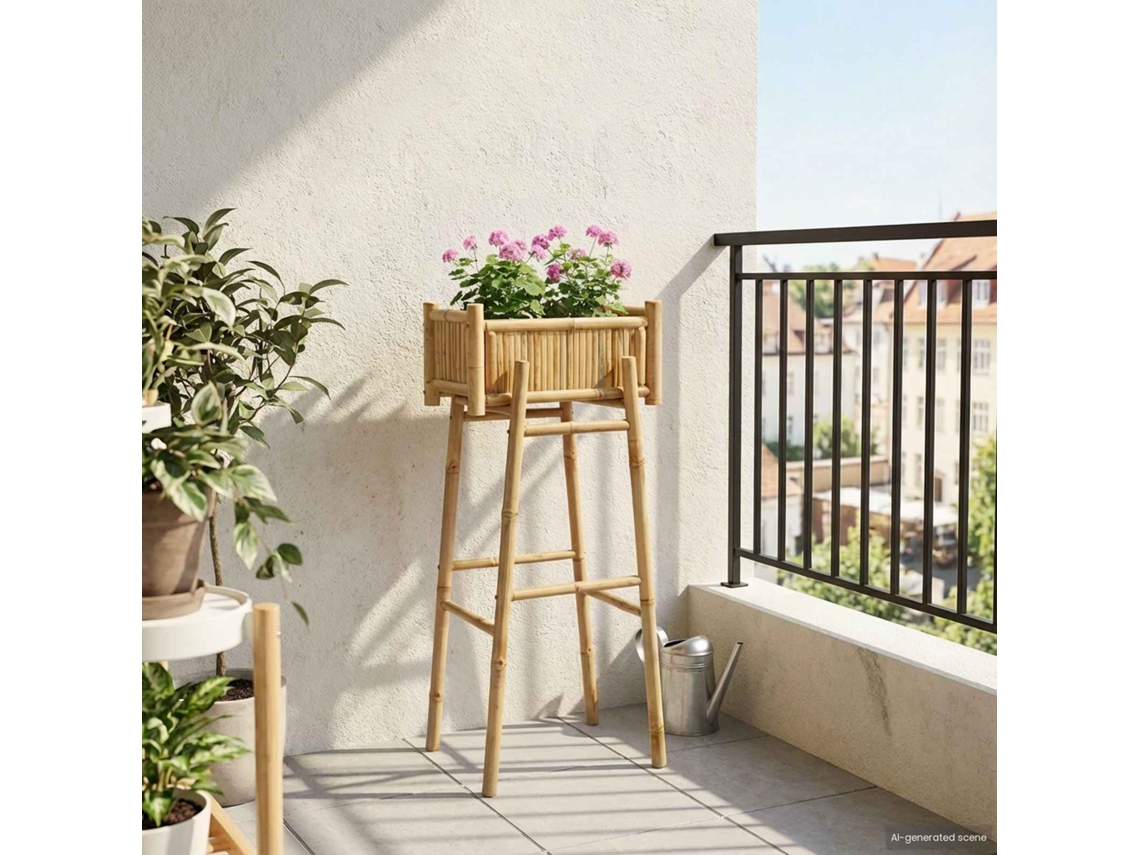 Vidaxl Jardineira Com Suporte Natural 50 X 38 X 114 Cm Bambu