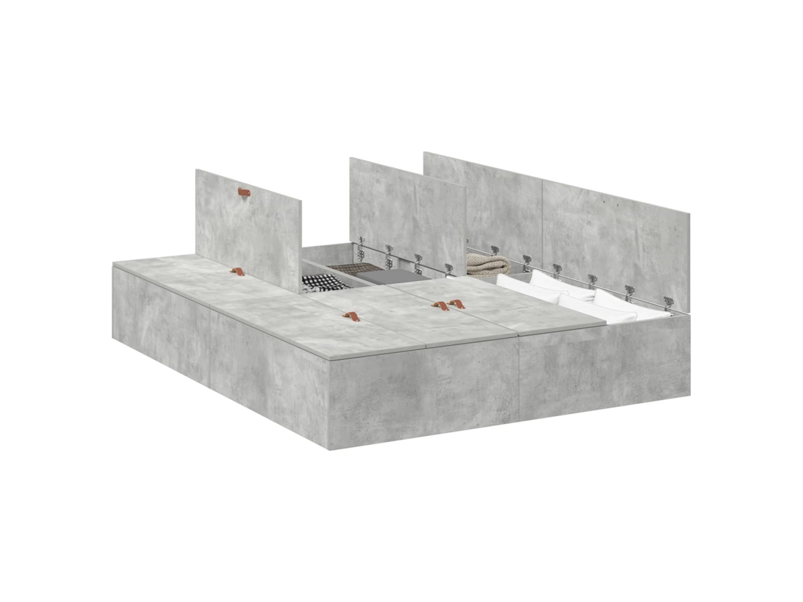 Cama De Casal | Camas Para Quarto | Estrado De Cama Com Arrumação Cinzento 150 X 200 Cm