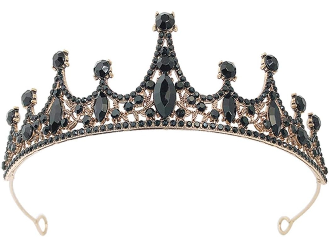 Coroa Barroca Preta Elegante Com Cristais Brilhantes, Acessório Para Cabelo.