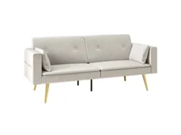 Sofá-cama De Casal Com Encosto Ajustável, Almofadas Macias No Assento E Tecido Aveludado Ideal Para Salas De Estar E Quartos De Hóspedes Cor Bege.
