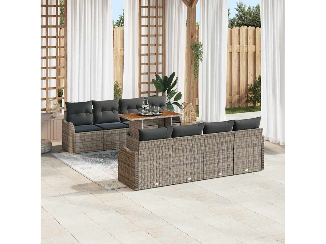 Vidaxl Conjunto De Sofá De Jardim 9 Unid. Cinzeto Rattan Sintético