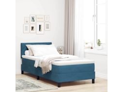Vidaxl Cama Box Com Cabeceira Azul Escuro 90 X 190 Cm Veludo