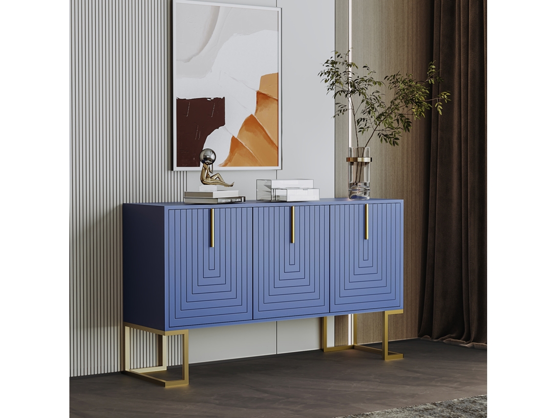Aparador Moderno 3 Portas Prateleiras Ajustáveis Azul Marinho VELTRIX