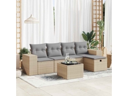 Vidaxl 6 Pcs Conjunto De Sofás P/ Jardim Com Almofadões Vime Pe Bege