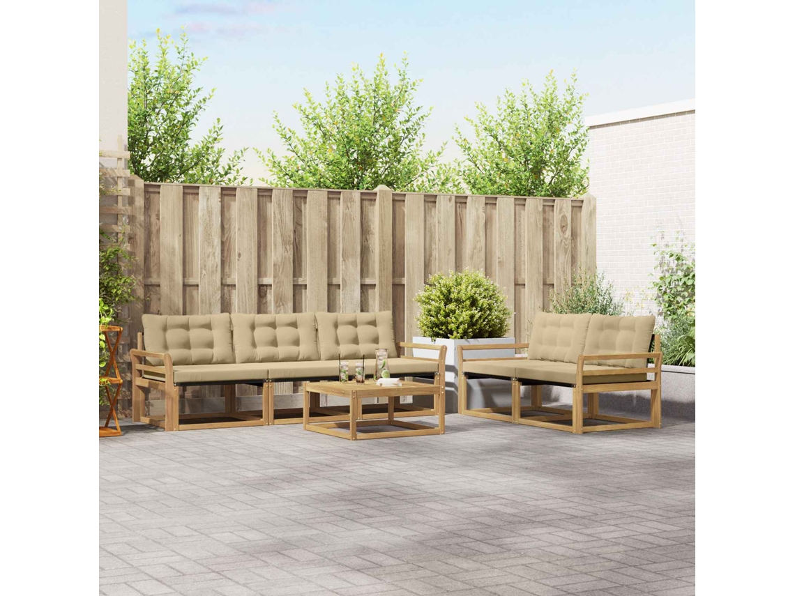 Vidaxl Conjunto De Sofás Para Exterior 6 Pcs Branco E Bege
