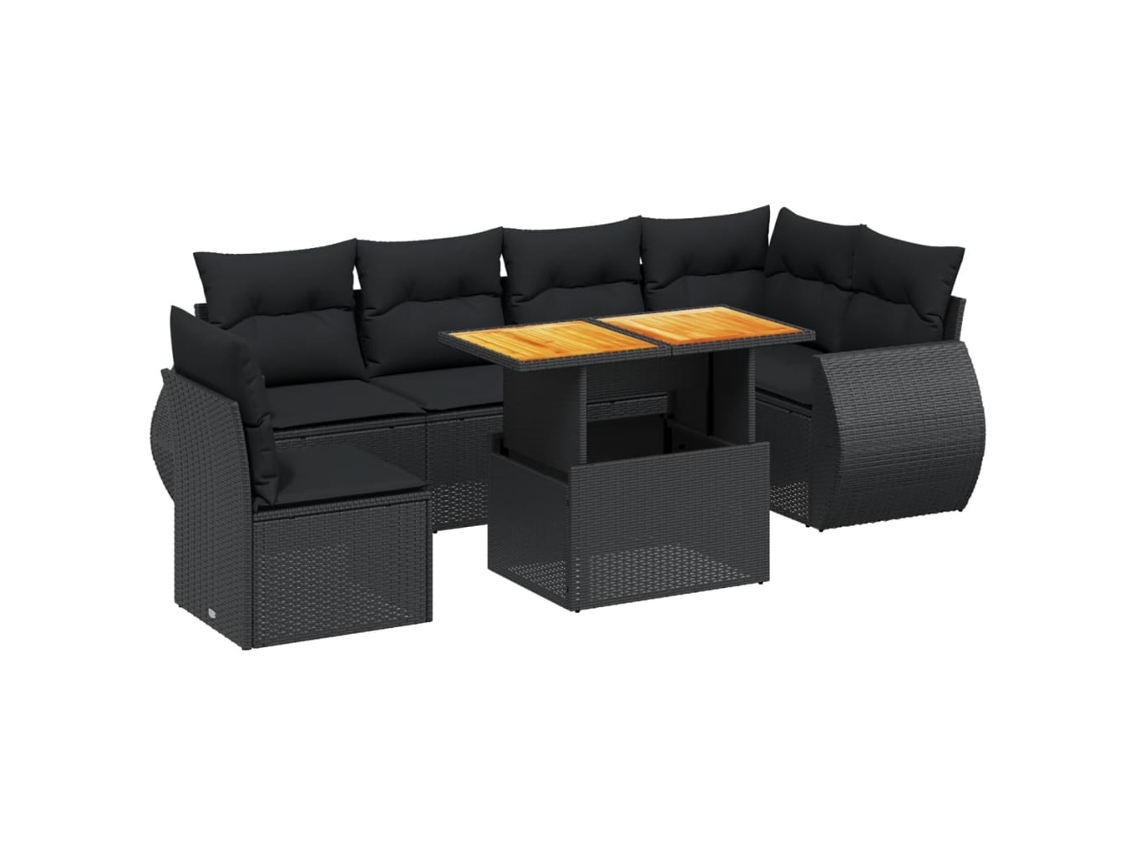 Conjunto de 7 Sofás para Jardim com Almofadões Vime Pe Preto MAISON EXCLUSIVE (7 pcs)